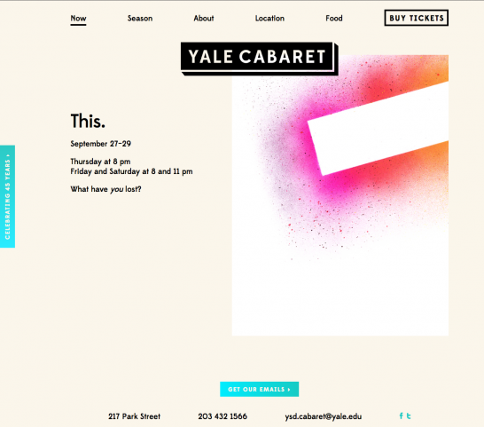 Yale Cabaret website landing page.