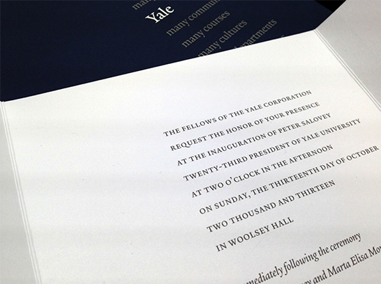 Invitations for Peter Salovey&#039;s Inauguration